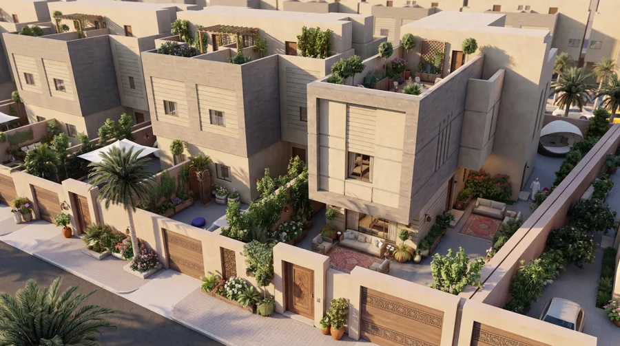 تصوّر معماري ثلاثي الأبعاد لمشروع دواوين الجزيرة