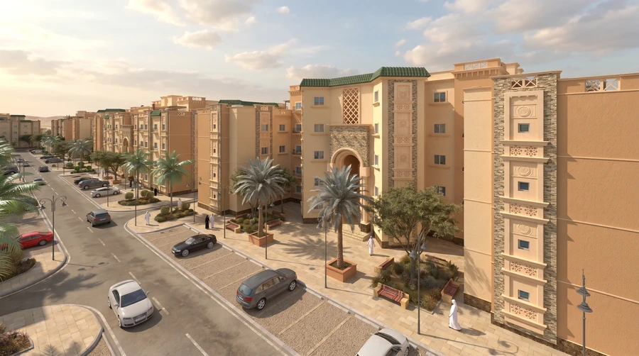 تصوّر معماري ثلاثي الأبعاد لمشروع الجوهرة السكني